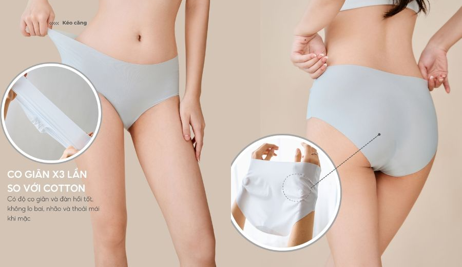 Hình ảnh chi tiết về chất liệu vải của quần lót nữ siêu mỏng, cho thấy sự mềm mại và co giãn của sản phẩm.