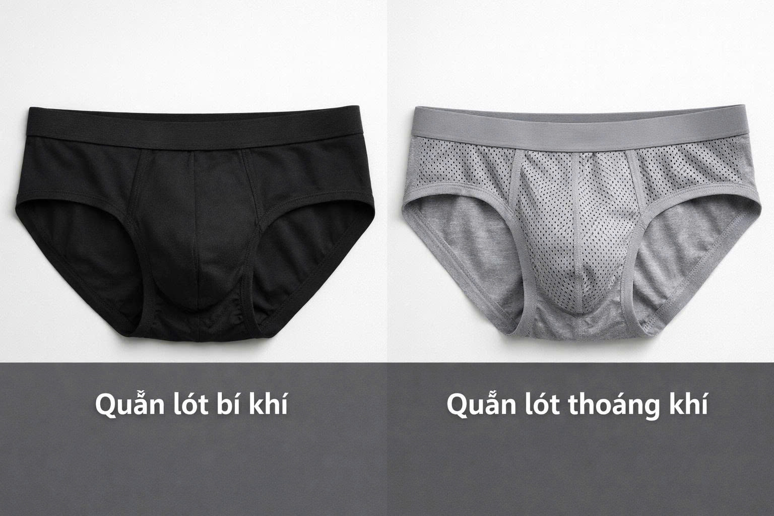 quần lót bí khí và quần lót thoáng khí.
