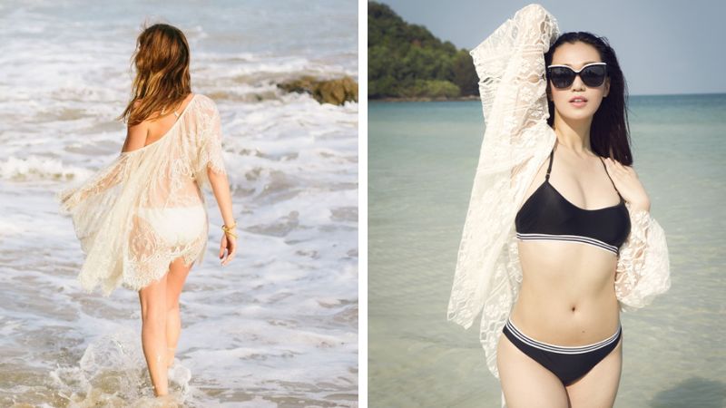 phối bikini 2 mảnh với áo khoác ngoài che khuyết điểm